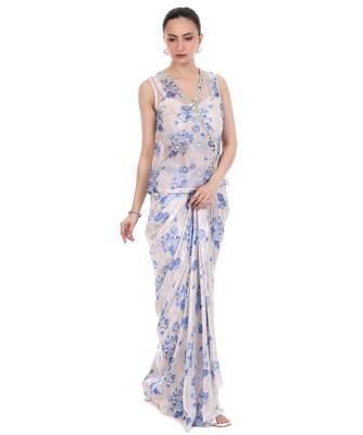 blue organza co ord set with floral embroidery 5