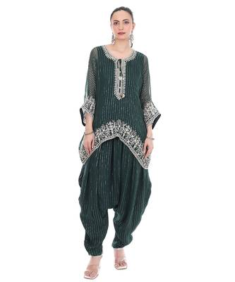 green tissue kaftan with embroidered zari work 1