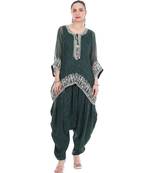 Green Embroidered High Low Kaftaan with Heram Pants