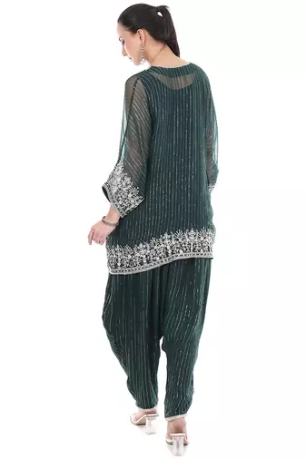 green tissue kaftan with embroidered zari work