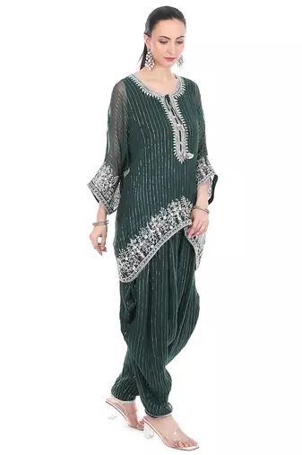 green tissue kaftan with embroidered zari work