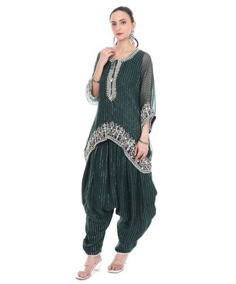 green tissue kaftan with embroidered zari work 5