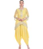 Yellow Embroidered High Low Kaftaan with Heram Pants