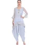 Blue Embroidered High Low Kaftaan with Heram Pants