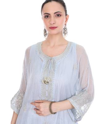 blue tissue kaftan with embroidered zari work 3