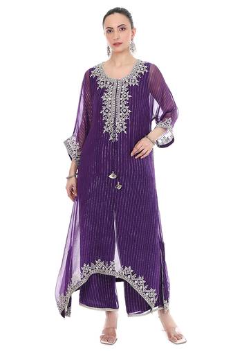Purple embroidered lurex kaftan