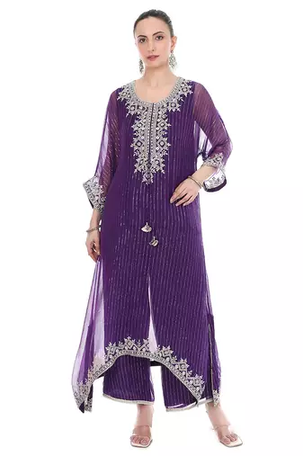 Purple embroidered lurex kaftan