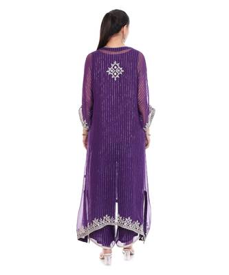 purple tissue kaftan with zari embroidered work 2