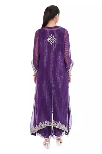 purple tissue kaftan with zari embroidered work
