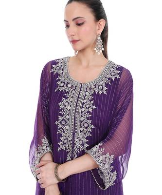 purple tissue kaftan with zari embroidered work 3