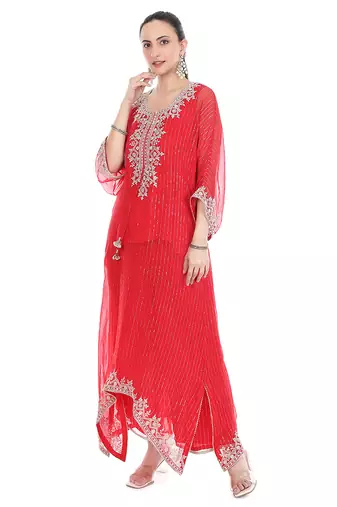 Red embroidered lurex kaftan