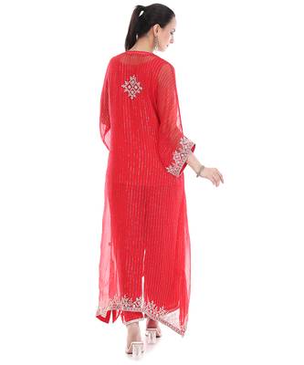 red tissue kaftan with embroidered zari work 2