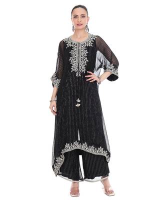 black tissue kaftan with embroidered zari work 1