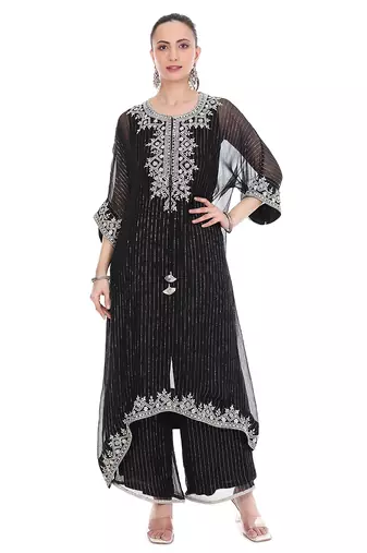 Black embroidered lurex kaftan