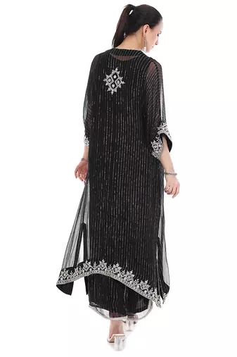 black tissue kaftan with embroidered zari work