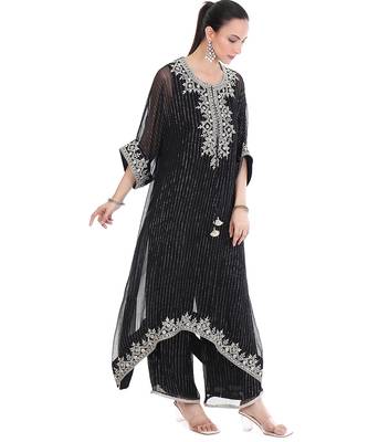 black tissue kaftan with embroidered zari work 3
