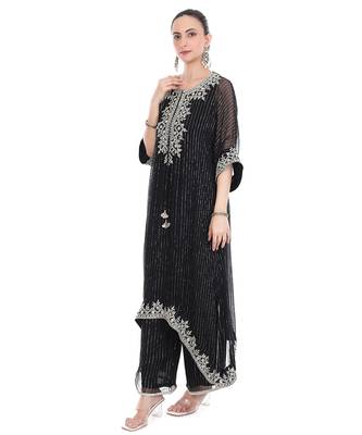 black tissue kaftan with embroidered zari work 4