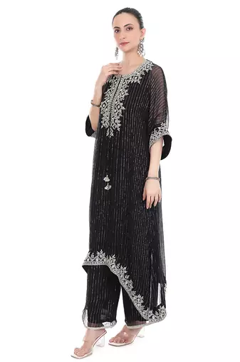 black tissue kaftan with embroidered zari work