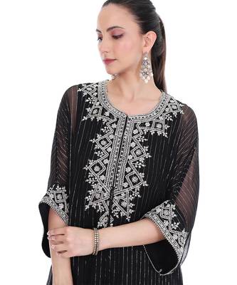 black tissue kaftan with embroidered zari work 5