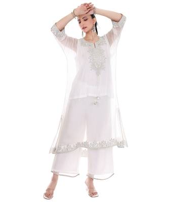 white tissue kaftan with embroidered zari work 1