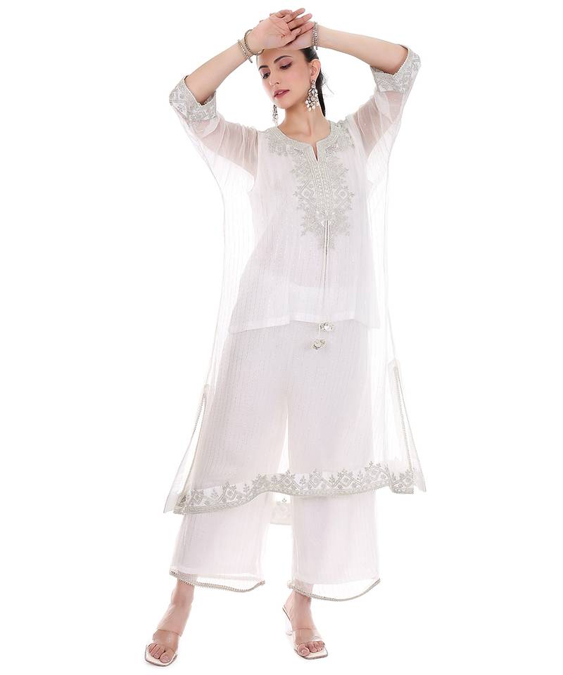 White embroidered lurex kaftan