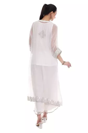 white tissue kaftan with embroidered zari work