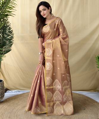 onion pink tissue saree with zari woven elephant border 1