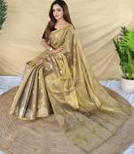 green tissue saree with zari elephant motif border
