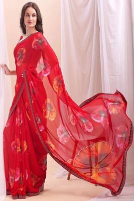Floral sequinned poly chiffon designer saree 1