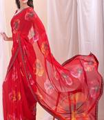 Floral sequinned poly chiffon designer saree