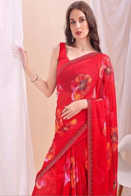Floral sequinned poly chiffon designer saree 2