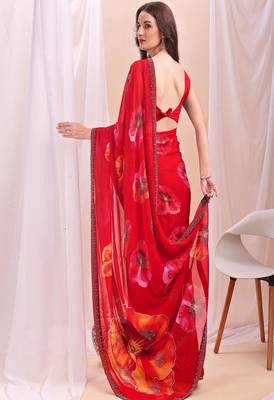 Floral sequinned poly chiffon designer saree 3