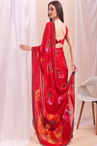 Floral sequinned poly chiffon designer saree