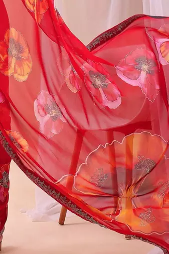 Floral sequinned poly chiffon designer saree