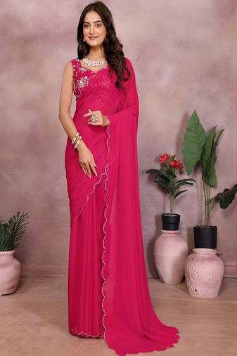 Embroidered poly georgette designer saree