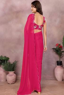 Embroidered poly georgette designer saree 2