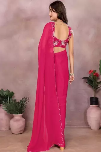 Embroidered poly georgette designer saree