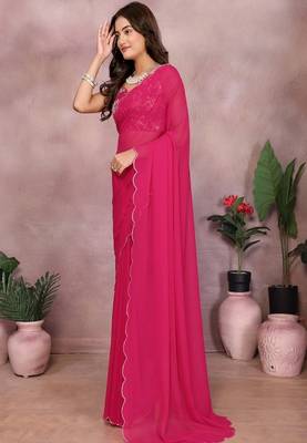 Embroidered poly georgette designer saree 3