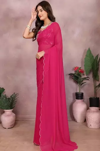 Embroidered poly georgette designer saree