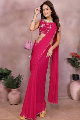 Embroidered poly georgette designer saree 4