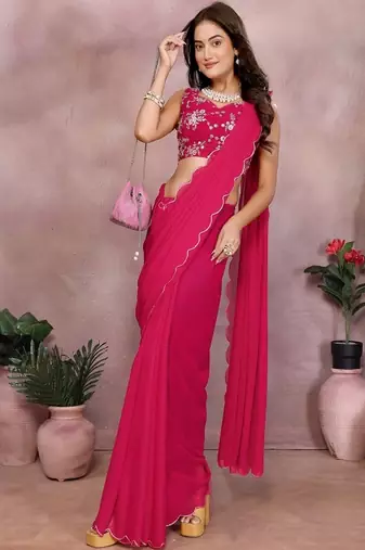 Embroidered poly georgette designer saree
