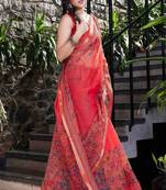 Pink & green checked zari organza saree