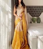 Colourblocked printed tissue saree