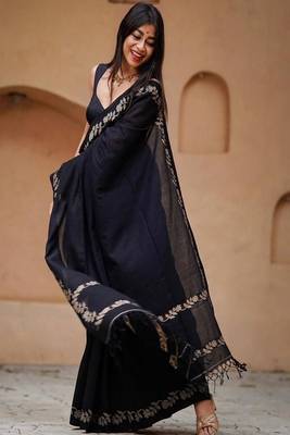 Elegant black soft silk gold floral border sarees 1