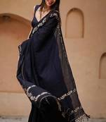 Elegant black soft silk gold floral border sarees