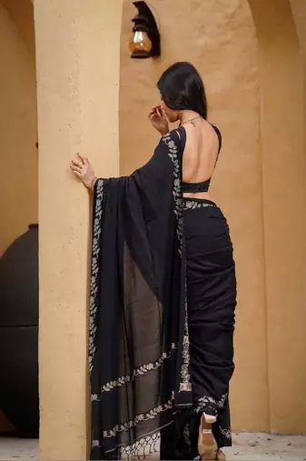 Elegant black soft silk gold floral border sarees