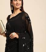 Floral sequinned poly georgette saree