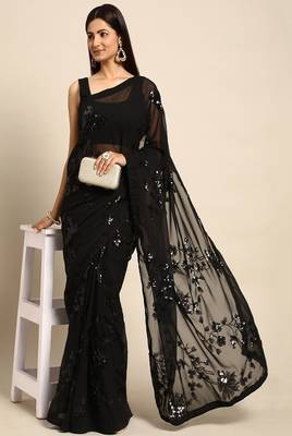 Floral sequinned poly georgette saree 2