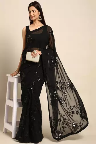 Floral sequinned poly georgette saree