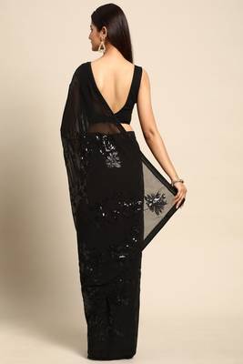 Floral sequinned poly georgette saree 3